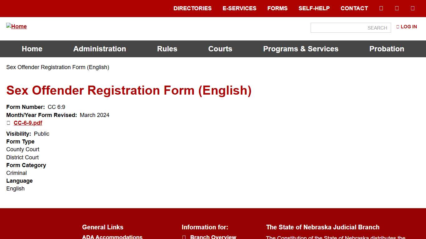 Sex Offender Registration Form (English) Nebraska Judicial Branch